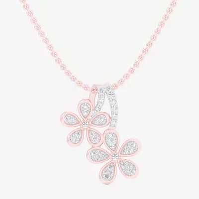 Fine Jewelry (g-h / Si1-si2) Womens 1/4 Ct. T.w. Lab Grown White Diamond 10k Rose Gold Flower 18 Inch Pendant Nec In Transparent