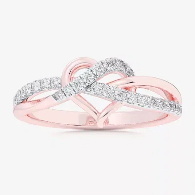 Fine Jewelry (g-h / Si1-si2) Womens 1/4 Ct. T.w. Lab Grown White Diamond 10k Rose Gold Heart Bypass Cocktail Ring In Pink