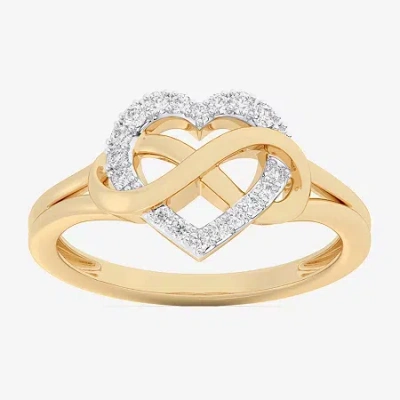 Fine Jewelry (g-h / Si1-si2) Womens 1/8 Ct. T.w. Lab Grown White Diamond 10k Gold Heart Bypass Cocktail Ring In Transparent
