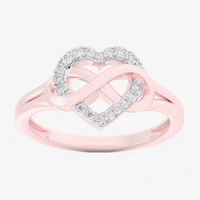 Fine Jewelry (g-h / Si1-si2) Womens 1/8 Ct. T.w. Lab Grown White Diamond 10k Rose Gold Heart Bypass Cocktail Ring In Pink