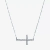 Fine Jewelry (g-h / Si2-i1) Sideways Womens 1/10 Ct. T.w. Lab Grown White Diamond Sterling Silver Cross 18 Inch P In Transparent