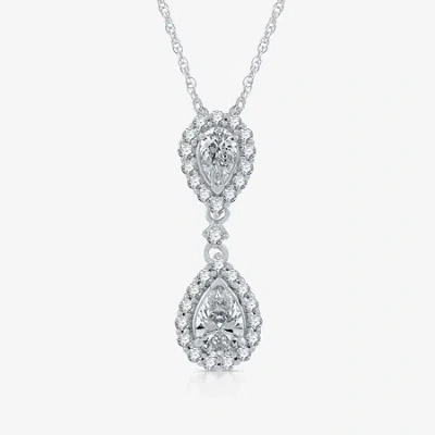 Fine Jewelry (g-h / Si2-i1) Womens 1 Ct. T.w. Lab Grown White Diamond 10k White Gold Pear 18 Inch Pendant Necklac In Transparent