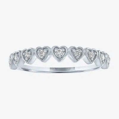 Fine Jewelry (g-h / Si2-i1) Womens 1/10 Ct. T.w. Lab Grown White Diamond 10k White Gold Heart Band