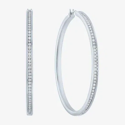 Fine Jewelry (g-h / Si2-i1) Womens 1/2 Ct. T.w. Lab Grown White Diamond Sterling Silver 46.4mm Hoop Earrings