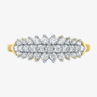 Fine Jewelry (g-h / Si2-i1) Womens 1/3 Ct. T.w. Lab Grown White Diamond 10k Gold Cluster Cocktail Ring In Transparent