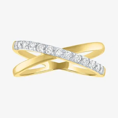 Fine Jewelry (g-h / Si2-i1) Womens 1/3 Ct. T.w. Lab Grown White Diamond 10k Gold Crossover Cocktail Ring In Yellow