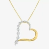 Fine Jewelry (g-h / Si2-i1) Womens 1/3 Ct. T.w. Lab Grown White Diamond 10k Gold Heart 18 Inch Pendant Necklace In Transparent