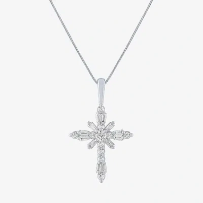 Fine Jewelry (g-h / Si2-i1) Womens 1/3 Ct. T.w. Lab Grown White Diamond 10k White Gold Cross 18 Inch Pendant Neck