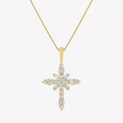 Fine Jewelry (g-h / Si2-i1) Womens 1/3 Ct. T.w. Lab Grown White Diamond 10k White Gold Cross 18 Inch Pendant Neck In Yellow