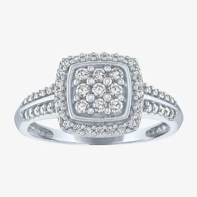 Fine Jewelry (g-h / Si2-i1) Womens 1/3 Ct. T.w. Lab Grown White Diamond 10k White Gold Cushion Halo Cocktail Ring