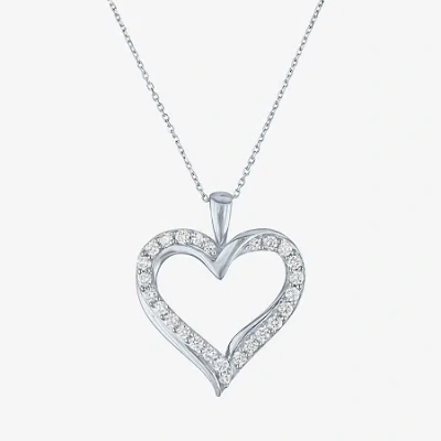 Fine Jewelry (g-h / Si2-i1) Womens 1/3 Ct. T.w. Lab Grown White Diamond 10k White Gold Heart 18 Inch Pendant Neck In Silver