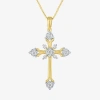 Fine Jewelry (g-h / Si2 I1) Womens 1/4 Ct. T.w. Lab Grown White Diamond 14k Gold Over Silver Sterling Silver Cros In Transparent