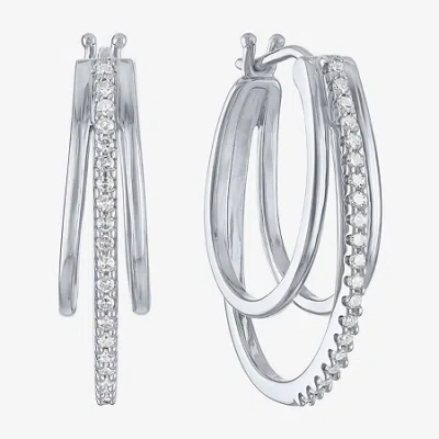 Fine Jewelry (g-h / Si2-i1) Womens 1/4 Ct. T.w. Lab Grown White Diamond Sterling Silver 24mm Hoop Earrings