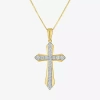 Fine Jewelry (g-h Womens 1/3 Ct. T.w. Lab Grown White Diamond 10k Gold Cross 16 Inch Pendant Necklace In Transparent