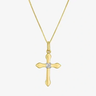 Fine Jewelry (g-h/i1-i2) Womens Diamond Accent Lab Grown White Diamond 10k Gold Cross 18 Inch Pendant Necklace In Yellow