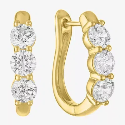 Fine Jewelry (g-h/si2-i1) Womens 2 Ct. T.w. Lab Grown White Diamond 10k Gold Hoop Earrings In Yellow