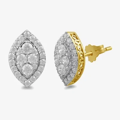 Fine Jewelry (g / I1) 1 Ct. T.w. Lab Grown White Diamond 10k White Gold 13mm Marquise Stud Earrings In Yellow