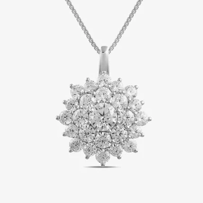 Fine Jewelry (g / I1) Womens 2 Ct. Lab Grown White Diamond 10k White Gold Flower 18 Inch Pendant Necklace