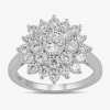 Fine Jewelry (g / I1) Womens 2 Ct. Lab Grown White Diamond 10k White Gold Flower Cluster Cocktail Ring In White