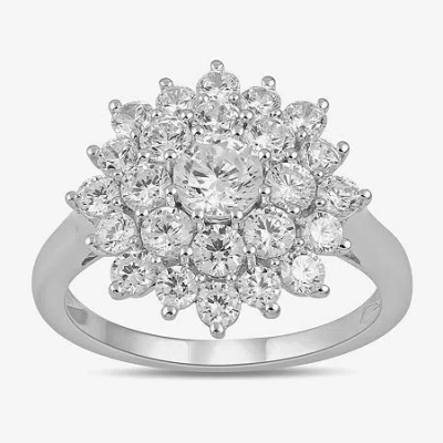 Fine Jewelry (g / I1) Womens 2 Ct. Lab Grown White Diamond 10k White Gold Flower Cluster Cocktail Ring