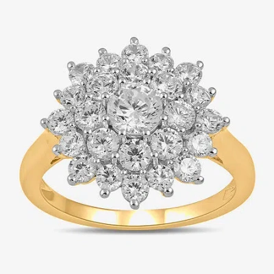 Fine Jewelry (g / I1) Womens 2 Ct. Lab Grown White Diamond 10k White Gold Flower Cluster Cocktail Ring In Yellow