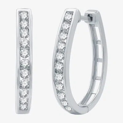 Fine Jewelry (g / Si1-si2) Womens 1 Ct. T.w. Lab Grown White Diamond Sterling Silver 24.8mm Oval Hoop Earrings
