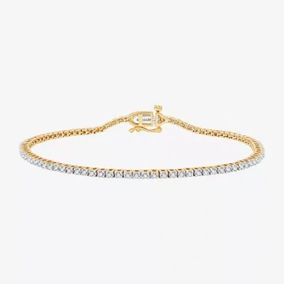 Fine Jewelry (g / Si1-si2) Womens 1 Ct. T.w. Lab Grown White Diamond Sterling Silver 7.5 Inch Tennis Bracelet In Yellow