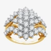 Fine Jewelry G/ Si1-si2 Womens 3 Ct. T.w. Lab Grown White Diamond 14k Gold Over Silver Cluster Cocktail Ring In Yellow