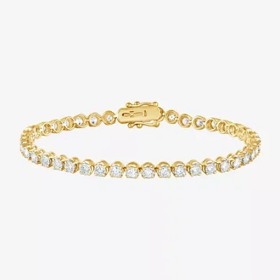 Fine Jewelry (g / Si1-si2) Womens 3 Ct. T.w. Lab Grown White Diamond 14k Gold Over Silver 7.25 Inch Tennis Bracel In Metallic