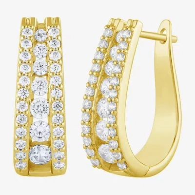 Fine Jewelry (g / Si2) Womens 1 1/2 Ct. T.w. Lab Grown White Diamond 14k Gold 20.9mm Hoop Earrings In Yellow