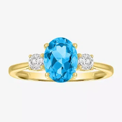 Fine Jewelry Gemstone 10k Gold 3-stone Oval Cocktail Ring In Blue