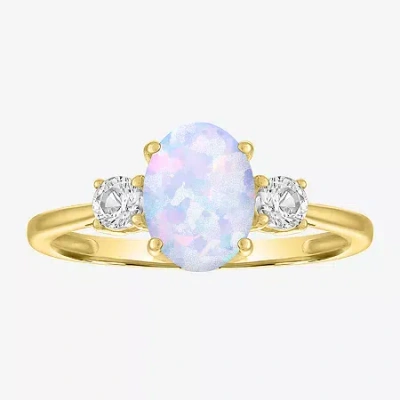 Fine Jewelry Gemstone 10k Gold 3-stone Oval Cocktail Ring In Multi
