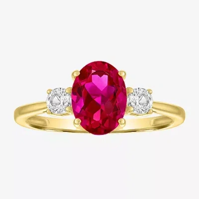 Fine Jewelry Gemstone 10k Gold 3-stone Oval Cocktail Ring In Red