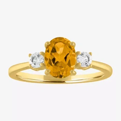 Fine Jewelry Gemstone 10k Gold 3-stone Oval Cocktail Ring In Yellow