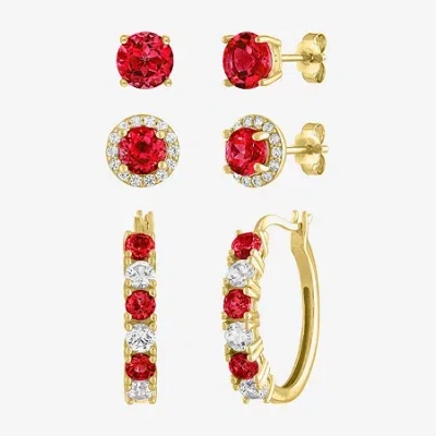 Fine Jewelry Gemstone 14k Gold Over Silver 3 Pair Jewelry Set In Red