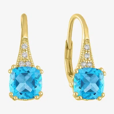 Fine Jewelry Gemstone 14k Gold Over Silver Cushion Drop Earrings In Blue