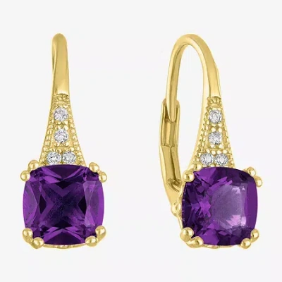Fine Jewelry Gemstone 14k Gold Over Silver Cushion Drop Earrings In Purple
