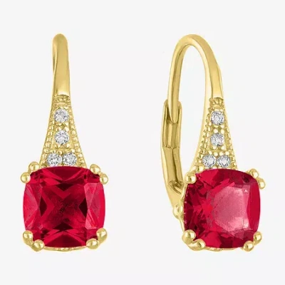 Fine Jewelry Gemstone 14k Gold Over Silver Cushion Drop Earrings In Red