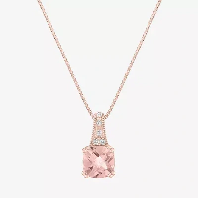 Fine Jewelry Gemstone 14k Gold Over Silver Cushion Pendant Necklace In Pink