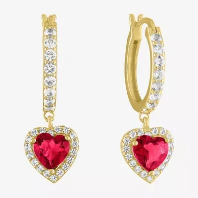 Fine Jewelry Gemstone 14k Gold Over Silver Heart Drop Earrings In Red
