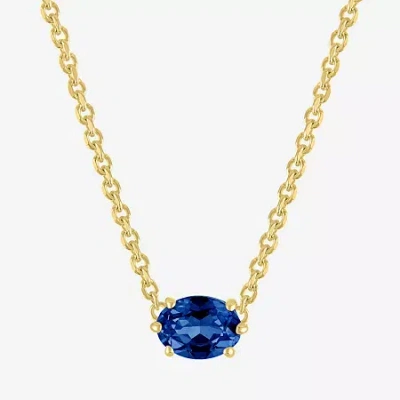 Fine Jewelry Gemstone 14k Gold Over Silver Oval 17.5 Inch Pendant Necklace In Blue