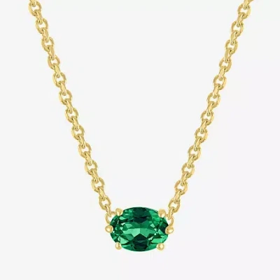 Fine Jewelry Gemstone 14k Gold Over Silver Oval 17.5 Inch Pendant Necklace In Green