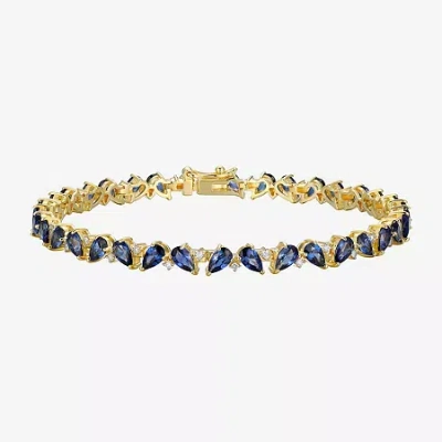 Fine Jewelry Gemstone 18k Gold Over Silver 7.25 Inch Tennis Bracelet In Blue