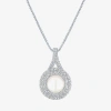 Fine Jewelry Gemstone & Lab-created White Sapphire Sterling Silver Halo Pendant Necklace In White