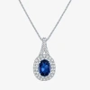 Fine Jewelry Gemstone & Lab-created White Sapphire Sterling Silver Halo Pendant Necklace