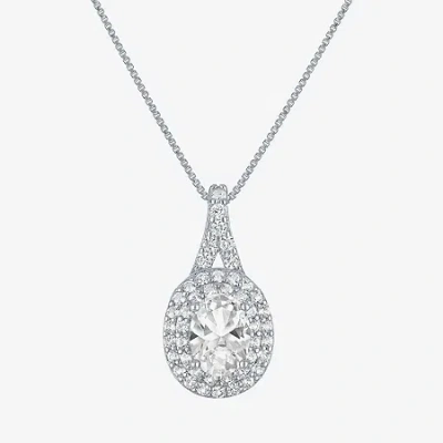 Fine Jewelry Gemstone & Lab-created White Sapphire Sterling Silver Halo Pendant Necklace