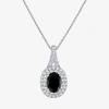 Fine Jewelry Gemstone & Lab-created White Sapphire Sterling Silver Halo Pendant Necklace In Black