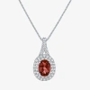 Fine Jewelry Gemstone & Lab-created White Sapphire Sterling Silver Halo Pendant Necklace In Burgundy