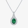 Fine Jewelry Gemstone & Lab-created White Sapphire Sterling Silver Halo Pendant Necklace In Green