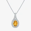 Fine Jewelry Gemstone & Lab-created White Sapphire Sterling Silver Halo Pendant Necklace In Yellow